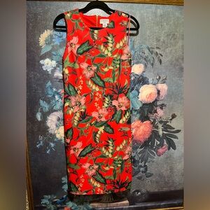 Carmen Marc Valvo Red Floral Midi Dress